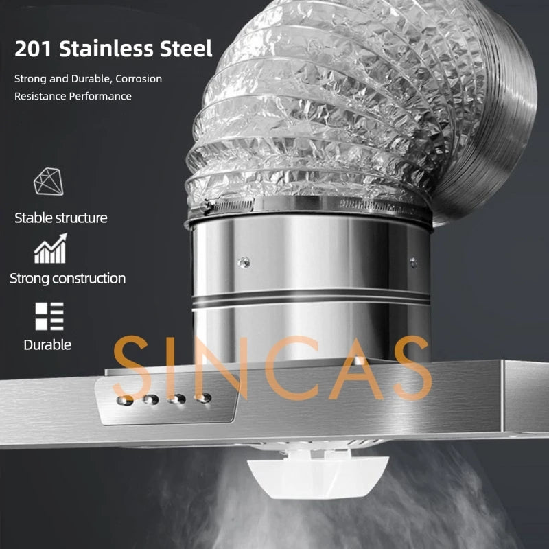 Stainless Steel Range Hood with Lighting Easy-Install Kitchen Exhaust Fan Suction Household Traditional Stove Ventilation System