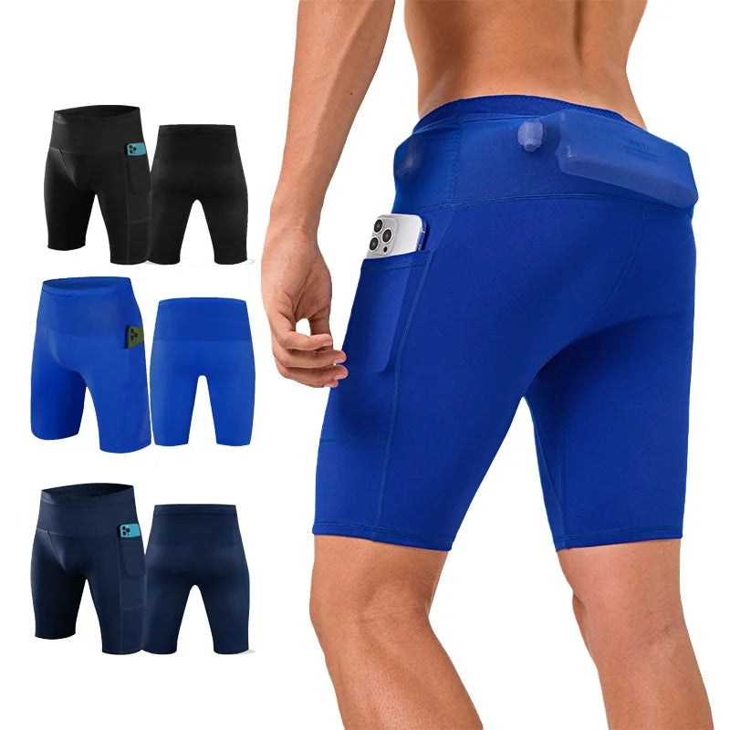 Men's Compression Running Shorts with Pockets Mesh Liner, Tight Athletic Sport Shorts for Marathon Jogging Gym Workout