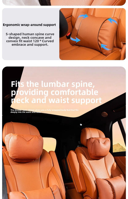 High Quality Universal Car Headrest Cushion Car Seat Neck Pillow High-grade Leather Breathable Lumbar Support Car Pillow