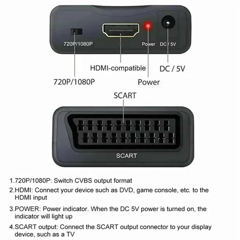 HDMI-compatible to SCART Video Audio Converter With Power Adapter For HDTV Sky Box DVD Television Signal 1080P Upscale Converter