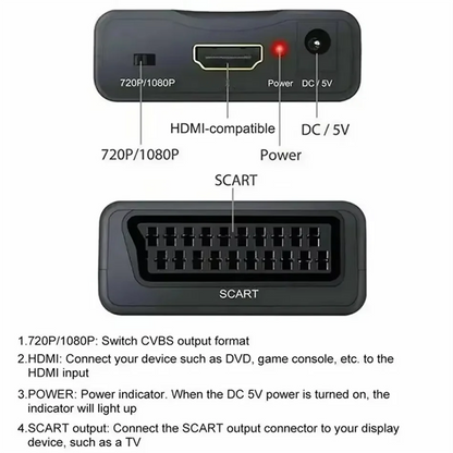 HDMI-compatible to SCART Video Audio Converter With Power Adapter For HDTV Sky Box DVD Television Signal 1080P Upscale Converter