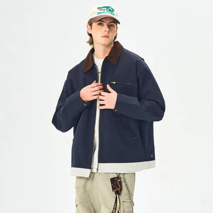 Trendy Men's Jackets Autumn Casual Vintage Style Denim Jacket Zipper Pocket Windproof Coat Male Casual Camping Baseball Jacket