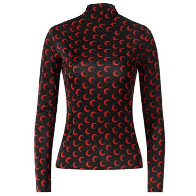 Moon Print Base Layer Shirt Long Sleeve Half High Collar Elastic T-Shirt Layering Trendy Top Inner Wear Autumn Winter for Women