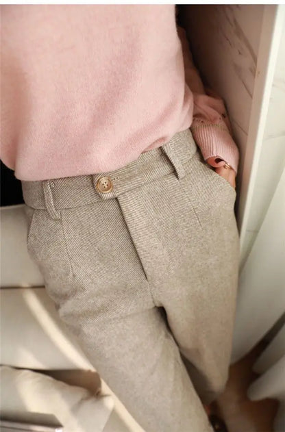 High Waist Women Suit Pants Office Ladies Harem Pencil Pants Korean Fashion Trousers Casual Button Loose Female Khaki Pants New