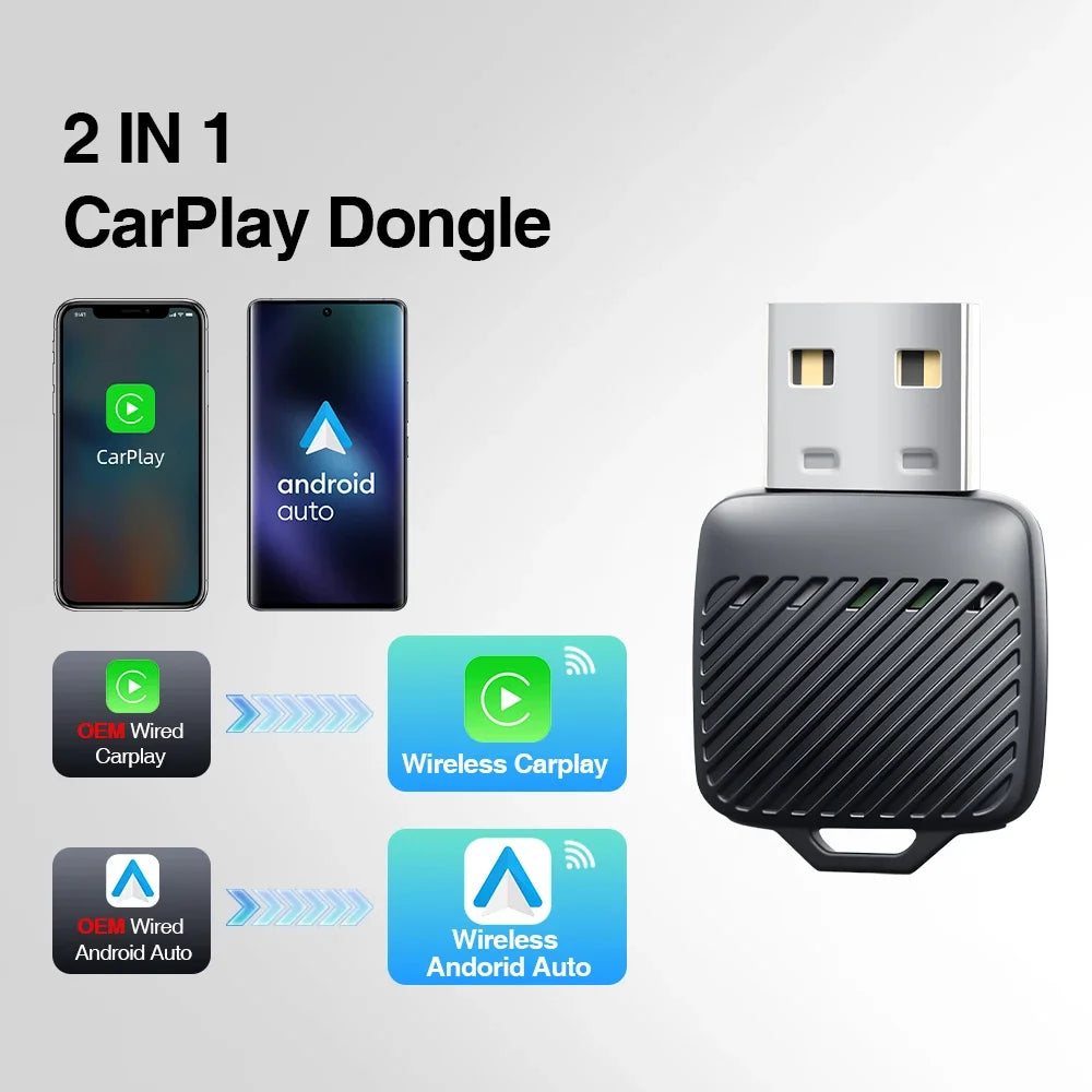 Wireless CarPlay Android Auto 2 in 1 Adapter AI Smart Box Dongle for Wired CarPlay Car Intelligent System Plug Play 5GHz WiFi