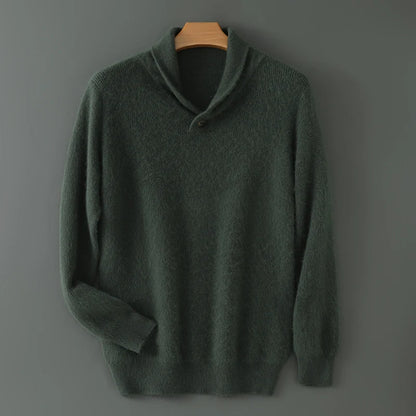 New 100% mink velvet men's olive neck knitted sweater in autumn and winter: solid color loose padded casual bottoming shirt.