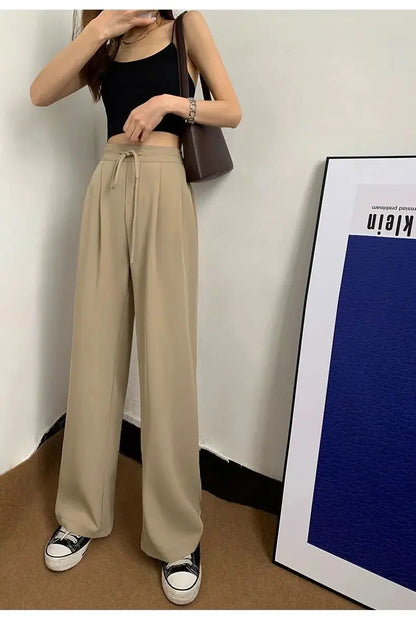 Ice Silk High Waist Wide Leg Pants Women Summer Loose Thin Straight Casual Trousers Korean Style Polyester Fiber Skin-friendl...