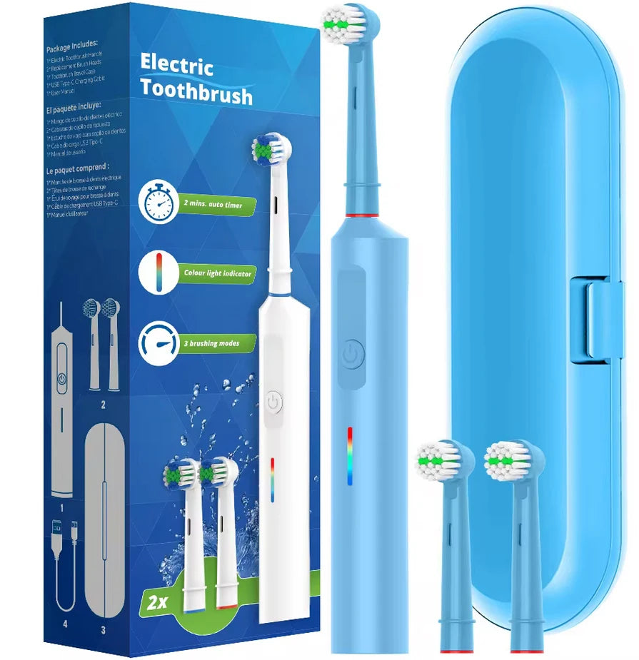 SUBORT Rotating Electric Toothbrush 3 Modes USB Fast Rechargeable Rotary Electric Toothbrush with Travel Case 2 Brush Heads