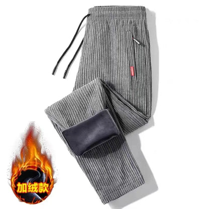 Men's Corduroy Pants Loose Casual Thickened Autumn Winter Straight Leg Zipper Decoration Business Casual Fashion Trend