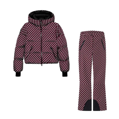 JNLEAOG Autumn New Women's Fashion Snowboarding Series Technical down Cotton Jacket And Flared Pants Set Warm Long Sleeve