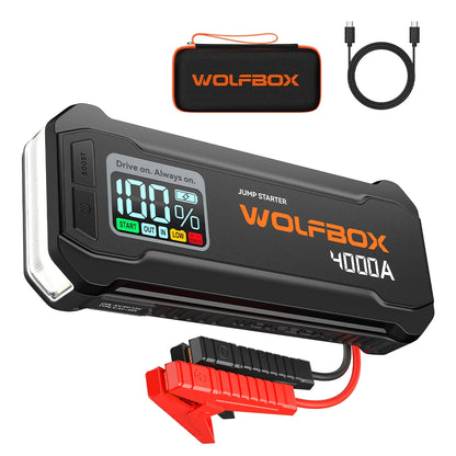WOLFBOX JS24 4000A Jump Starter,12V Car Battery Jump Starter, 24000mAh for 10L Gas 10L Diesel Engine with Booster LED Light