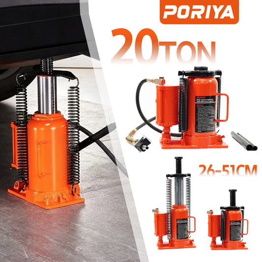 PORIYA 20 Ton Air & Manual Hydraulic Bottle Jack Heavy Car Truck Lift Heavy Duty Steel