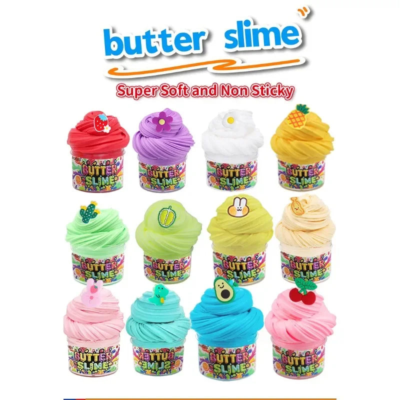 12 Colors Super Butter Slime Kit Bulk Wholesale DIY Fluffy Cloud Slime Foam Beads Charms Sensory Educational Craft Birthday Gift
