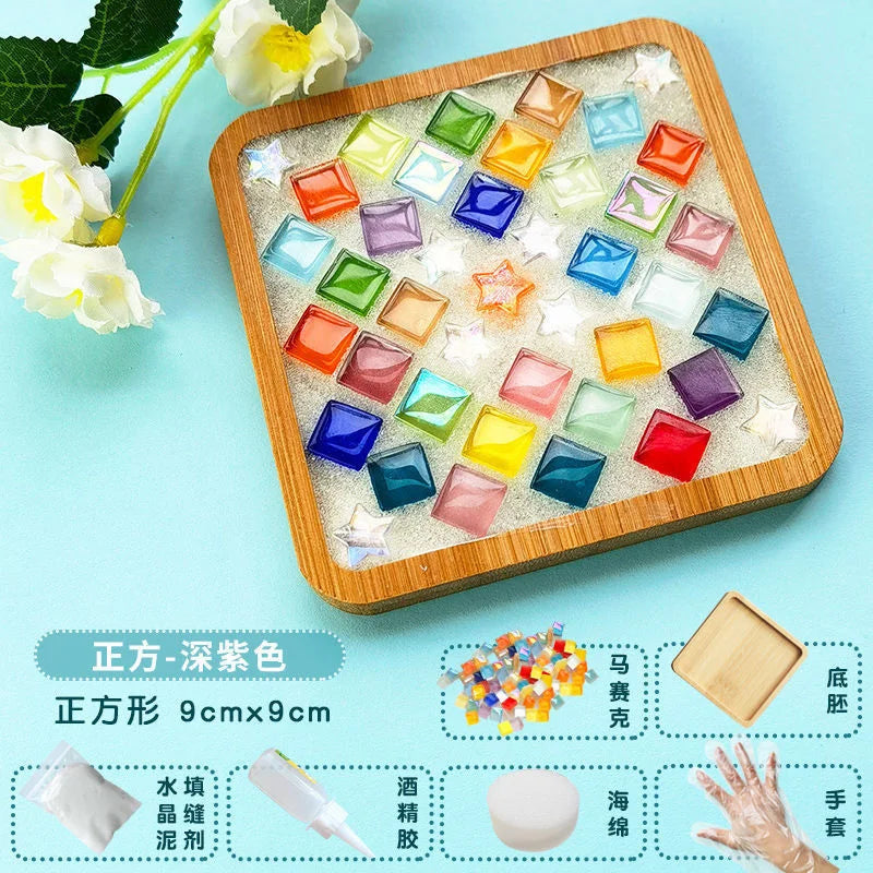 DIY Handmade Coaster Creative Mosaic Crystal Bamboo Material Kits Cup Mat Parent-child Hand Craft Toy Kids Gift