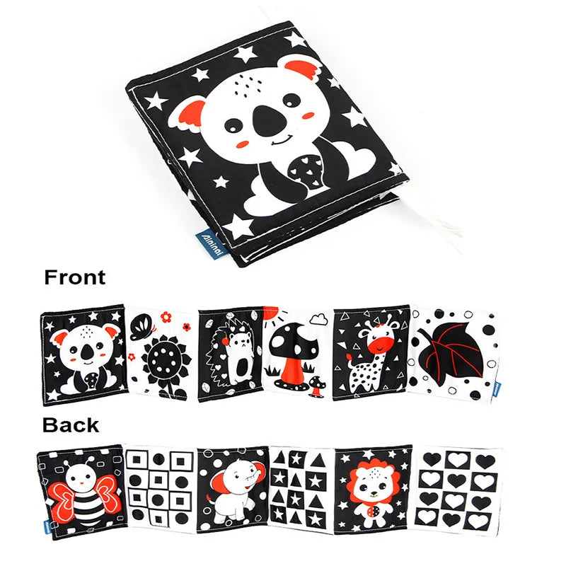 Newborn Sensory Toys For Babies Educational Baby Book Crib Toys Black White Baby Toys Animal Cloth Book Baby Toys 0 12 Months
