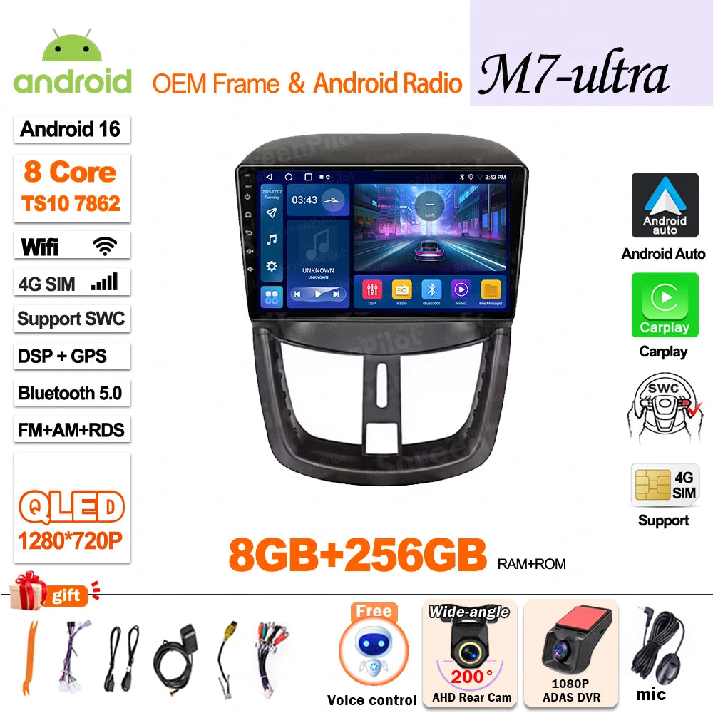 Android 15 For Peugeot 207 207CC 2006 - 2015 Car Radio Multimedia Video Player Stereo Head Unit 2 din Wireless Android Auto Wifi