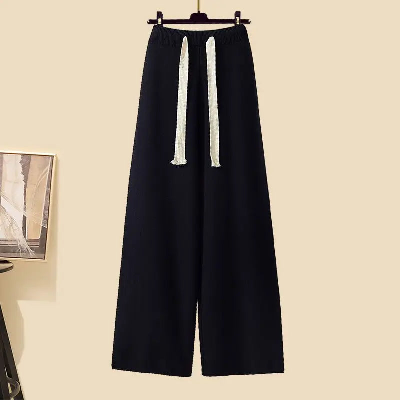Fashionable Knitted Three-Piece Set Women's Autumn New Lazy Style Open Cardigan Outerwear Slimming Wide Leg Pants