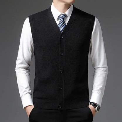 Level 4 Super Anti-pilling Top Grade Pleuche New Winter V Neck Woolen Fashion Brand Knit Cardigan Casual Sweater Vest Sleeveless