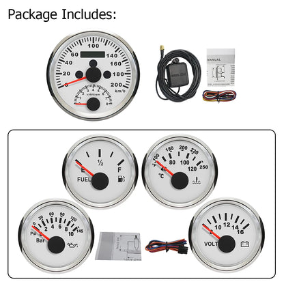 5 Gauge Set 85MM GPS Speedometer 0-8000RPM Tachometer 52MM Water Temp Oil Pressure Fuel Level Meter Voltmeter for Car Boat 12V