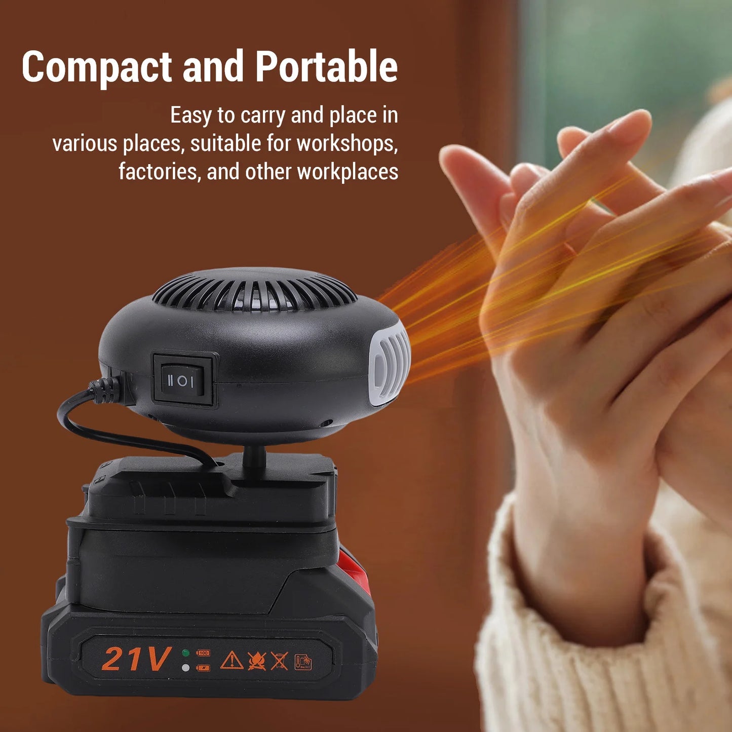 170W Electric Heater Fan Battery Powered Portable Small Space Heater USB Adjustable Thermostat Heater for Car No/With Battery