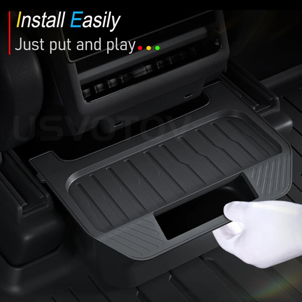 Rear Center Console Organizer for Tesla Model Y Juniper 2025 2026 Trash Can 2nd Row Under Floor Storage Box Bin Mat Accessories