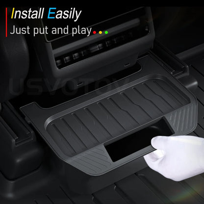 Rear Center Console Organizer for Tesla Model Y Juniper 2025 2026 Trash Can 2nd Row Under Floor Storage Box Bin Mat Accessories