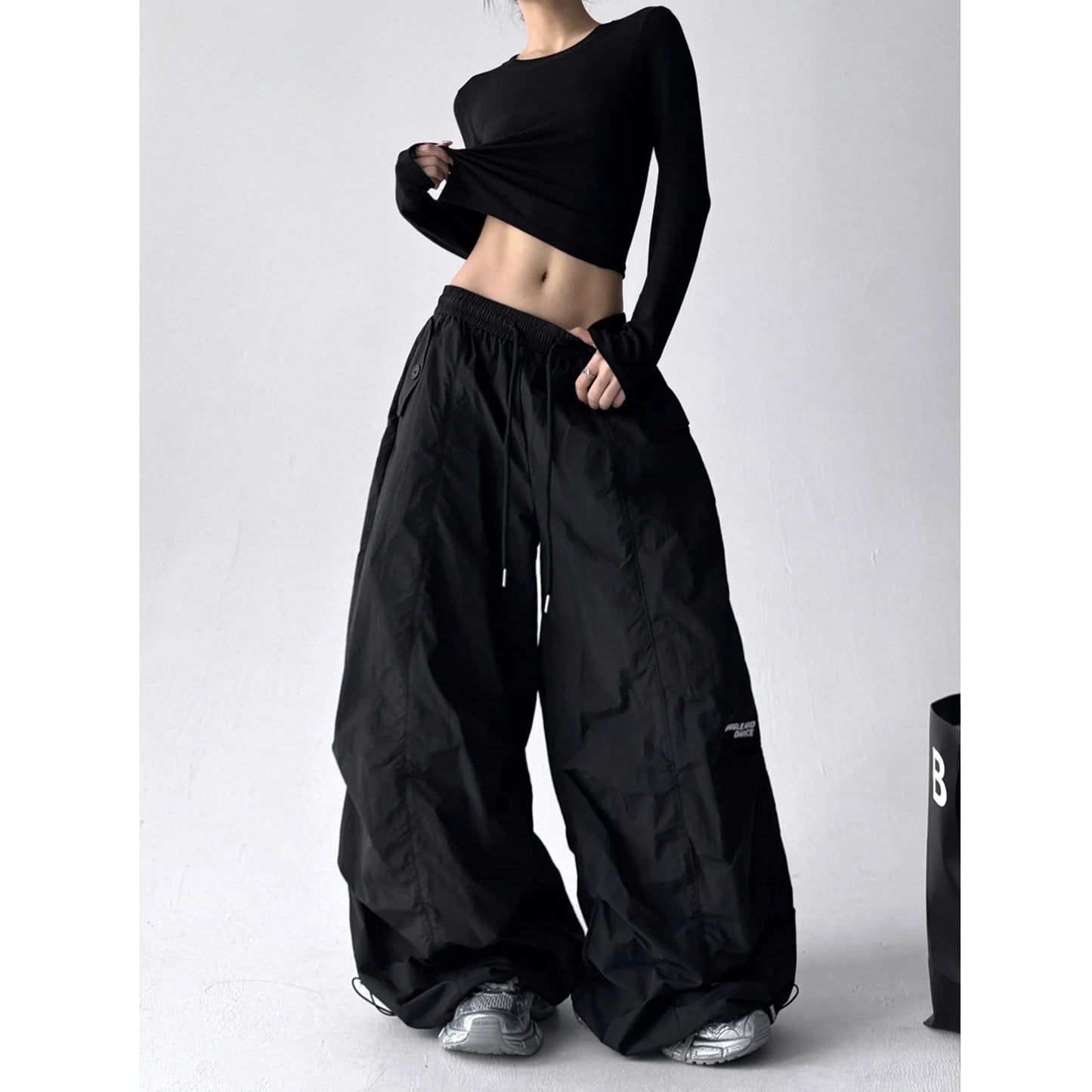 American Style High Waist Quick Dry Wide Leg Pants Women's Spicy Girl Slimming Casual Paratrooper Workwear Trendy White