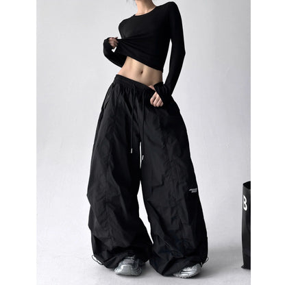 American Style High Waist Quick Dry Wide Leg Pants Women's Spicy Girl Slimming Casual Paratrooper Workwear Trendy White