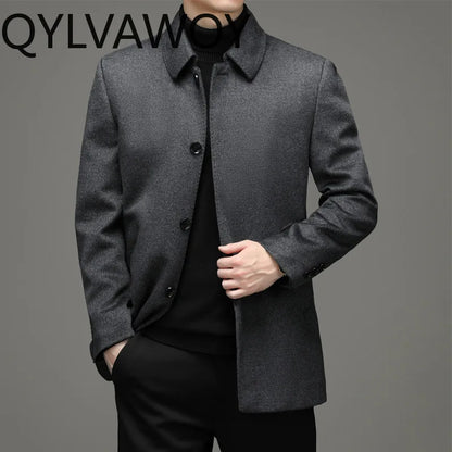 QYLVAWOY Men's Wool and Trench Coats Cashmere Jackets Lapel Man Jacket Coat Autumn Winter Clothes for Man Luxury Business Casual