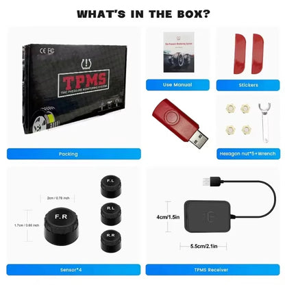 KEBIDUMEI Car Tire Pressure Monitor System USB Android TPMS For Navigation Player Temperature Warning Sensors Car Accessories