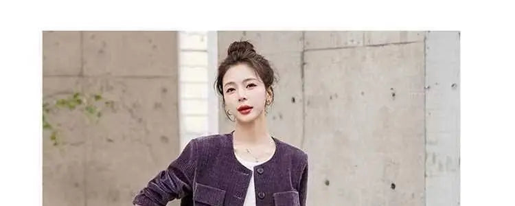 Fashionable Corduroy Set Women's Autumn Winter New Style Elegant Lady Fragrance Wind Coat Wide Leg Pants Two Piece Suit