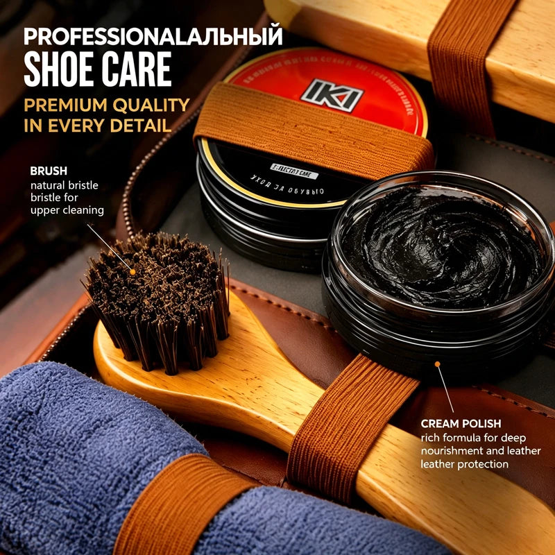 IKI Leather Shoe Care Kit - Premium Footwear Cleaning And Conditioning Set for Leather Goods