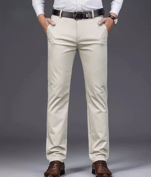 Spring Summer Casual Pants Khaki Black Straight Regular Fit High Waist Mens Pants Stretch Trousers for Male Size 40 42
