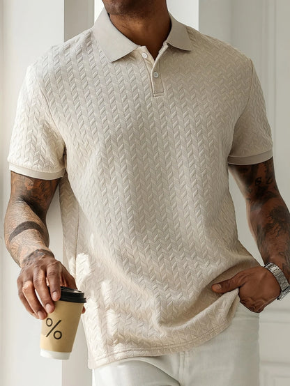 New summer short-sleeved polo shirt for men, casual color-blocked herringbone texture pullover polo shirt, suitable for everyday