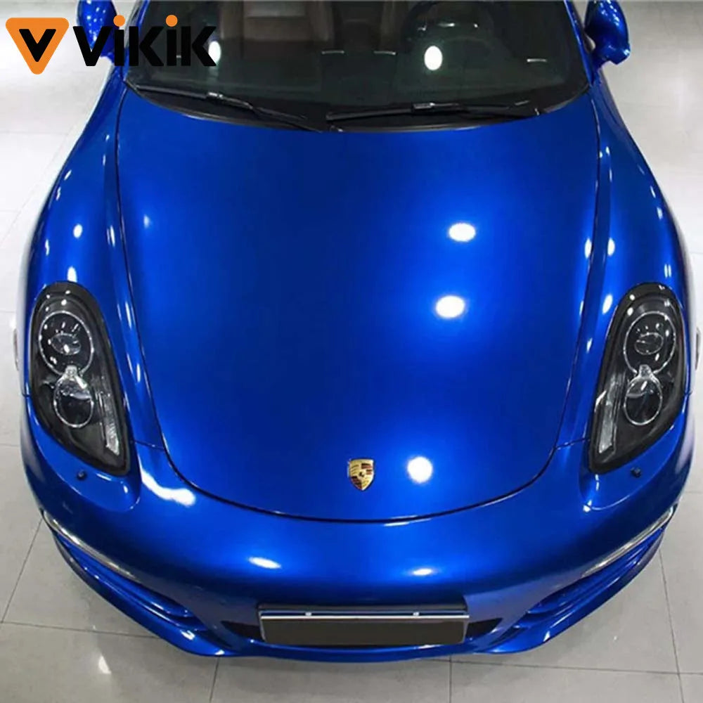 Ultra Glossy Blue Metallic Vinyl Wrap Film Roll with Air Release Self Adhesive Car Motorcycle DIY Decal Sticker