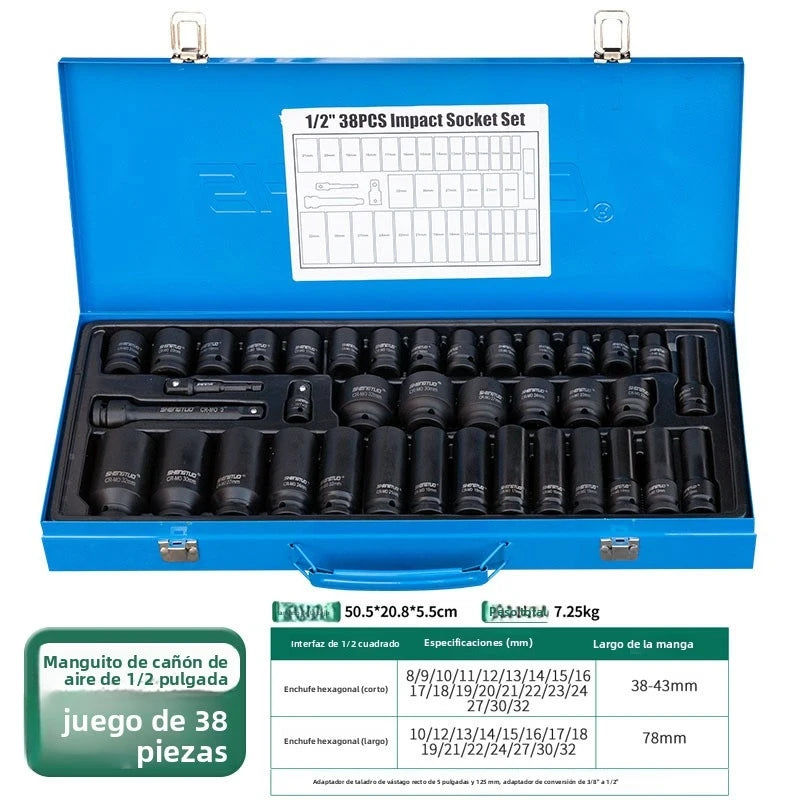 38pcs 1/2 Drive Heavy Duty Hex Socket Set, Long Sockets  Garage Maintenance