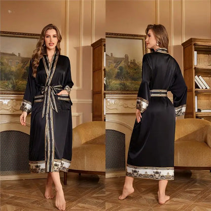 Baroque Style Couple Sleep Robe Long Sleeve Luxury Satin Bathrobe WP3403 Oversize Autumn Winter Home Clothes Men's Robe