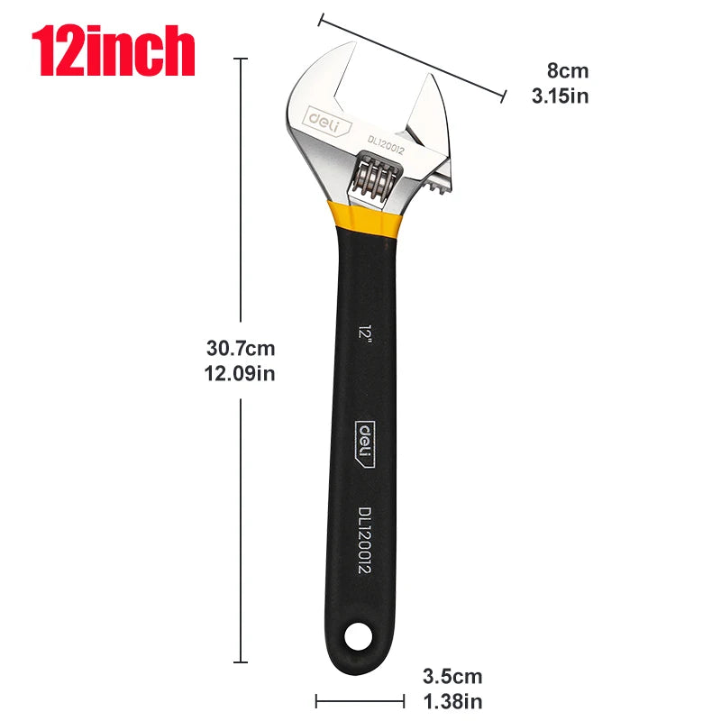 Professional 6/8/10/12 Inch Carbon Steel Wrench, Chrome Plated with Non-Slip TPR Grip for Automotive Repair & Maintenance Tools