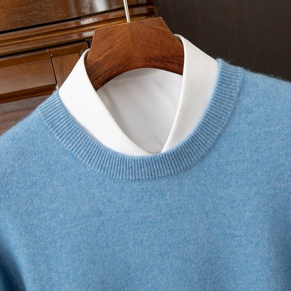 100% cashmere men's pullover business casual solid color knitted sweater loose Pull round neck Tops basic versatile Jumper