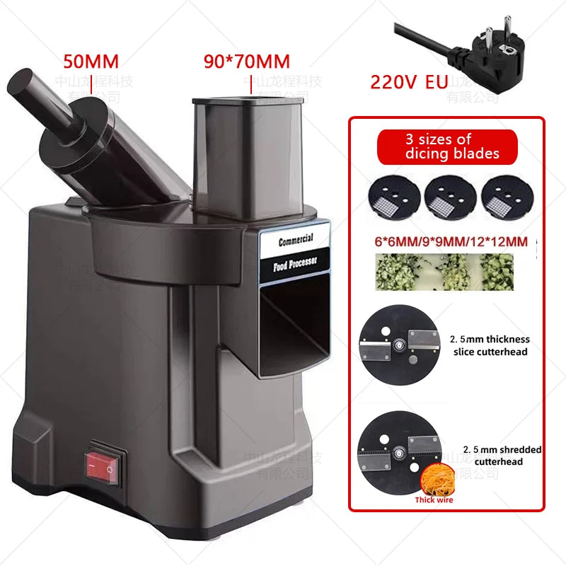 220V 3-in-1 Vegetable Cutter Dual Feeder Newly Upgraded Multi-functional Automatic Electric Dicing Slicing Shredding Vegetables