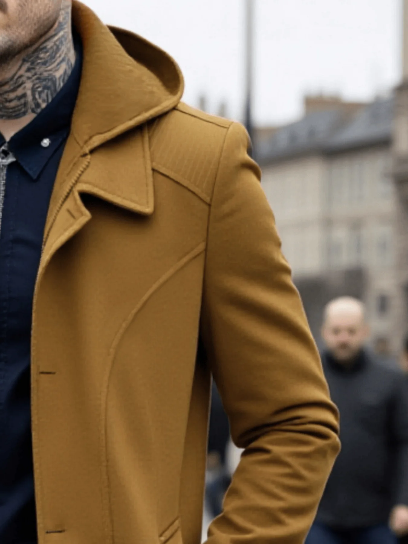 Men's Autumn/Winter Thickened Zip-Front Trench Coat Warm & Fashionable Simple Business Style for Commuting and Daily Wear