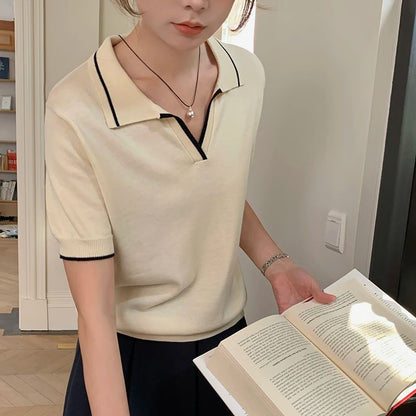 100% Cotton Women POLO Collar contrast color luxury designer clothing woman plus size woman clothing