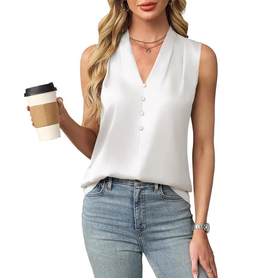 Solid Casual Loose Sleeveless Blouses For Women Fashion Summer Women's Oversized Shirts And Blouses Elegant Youth Female Tops
