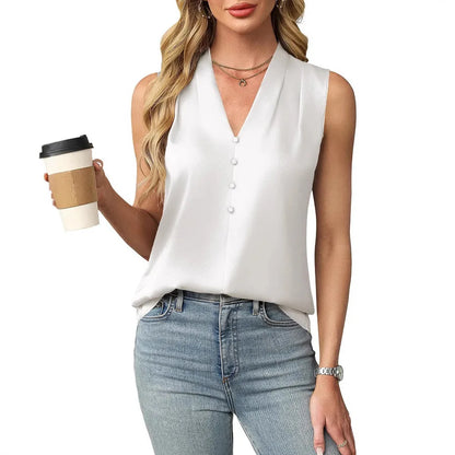 Solid Casual Loose Sleeveless Blouses For Women Fashion Summer Women's Oversized Shirts And Blouses Elegant Youth Female Tops
