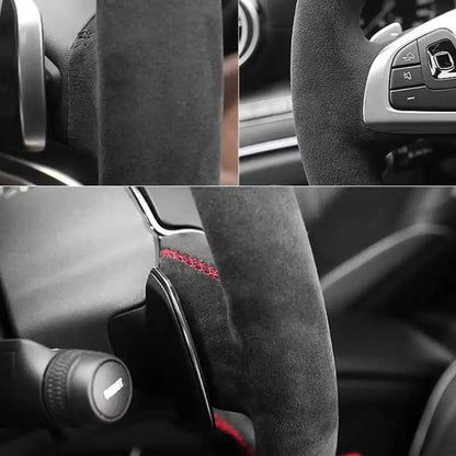 For Seat Leon Cupra R Leon ST Cupra Leon ST Cupra Ateca Cupra Ateca FR Anti-Slip Black Suede Braid Car Steering Wheel Cover