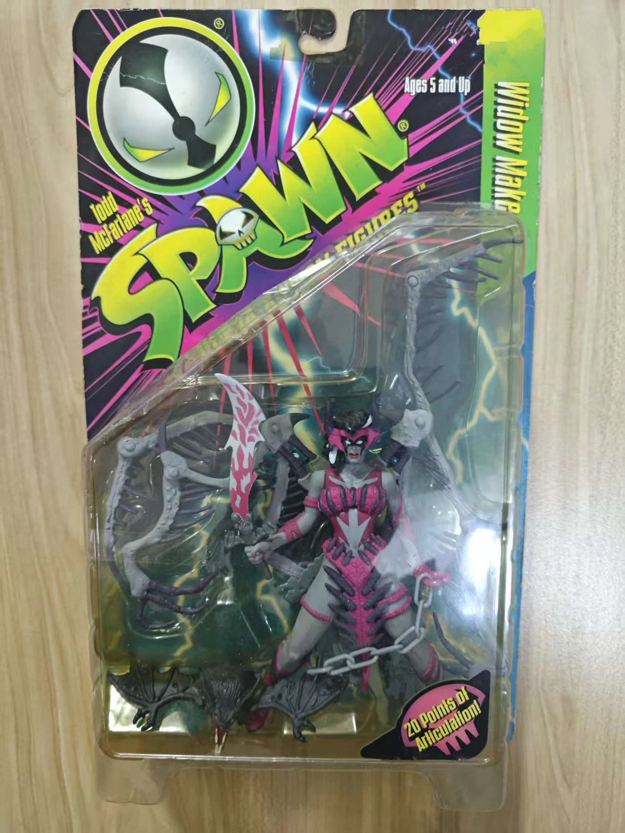 Vintage 1996 Spawn Series5 Widow Maker Grey Complete Action Figure, Rare Retro Collectible Toy For Hobby Fans