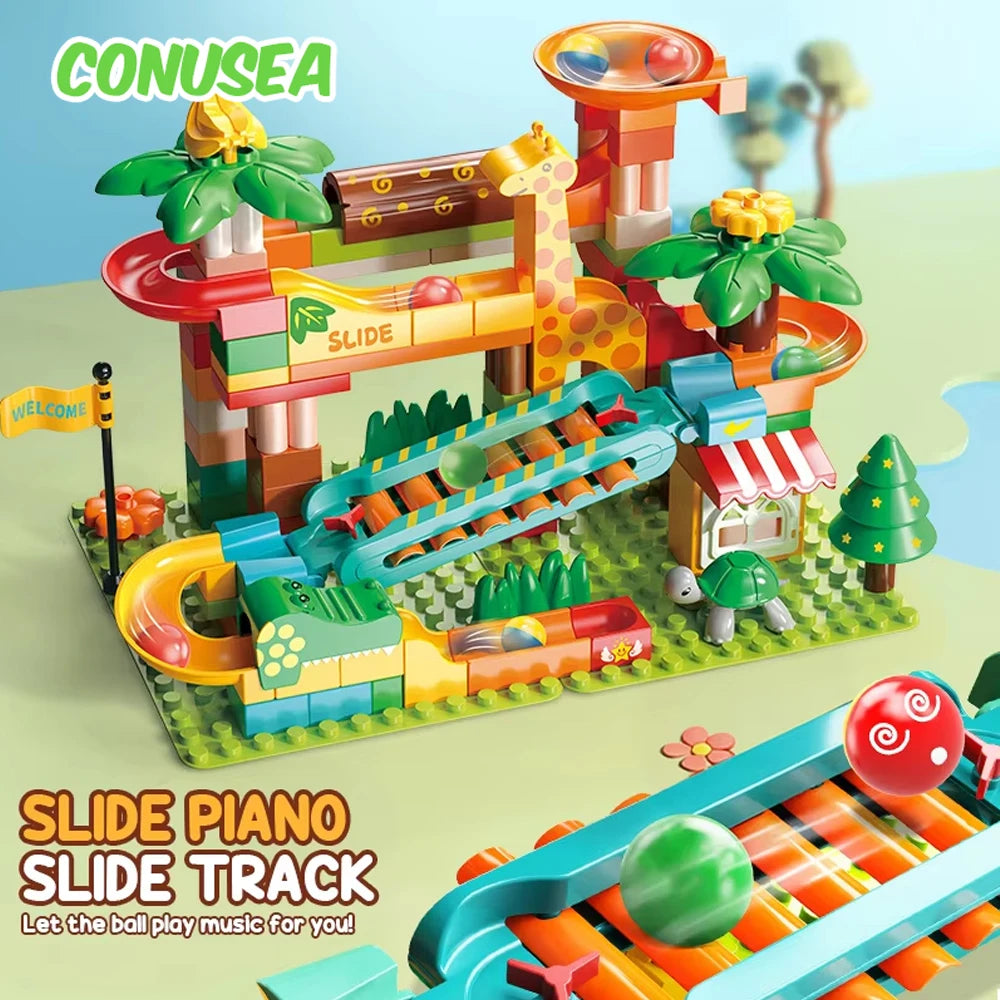 DIY Marble Run Slide Blocks Race Building Bricks 3D Children Diy Assemble Insert Toys Block Educational Toys for Children Gifts