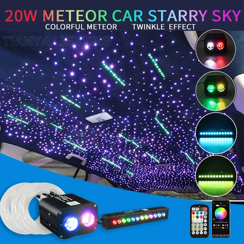20W  Twinkle Starry Sky Car Colourful Meteor Star Roof Led Fiber Optic Light Music SensingDouble Color Control