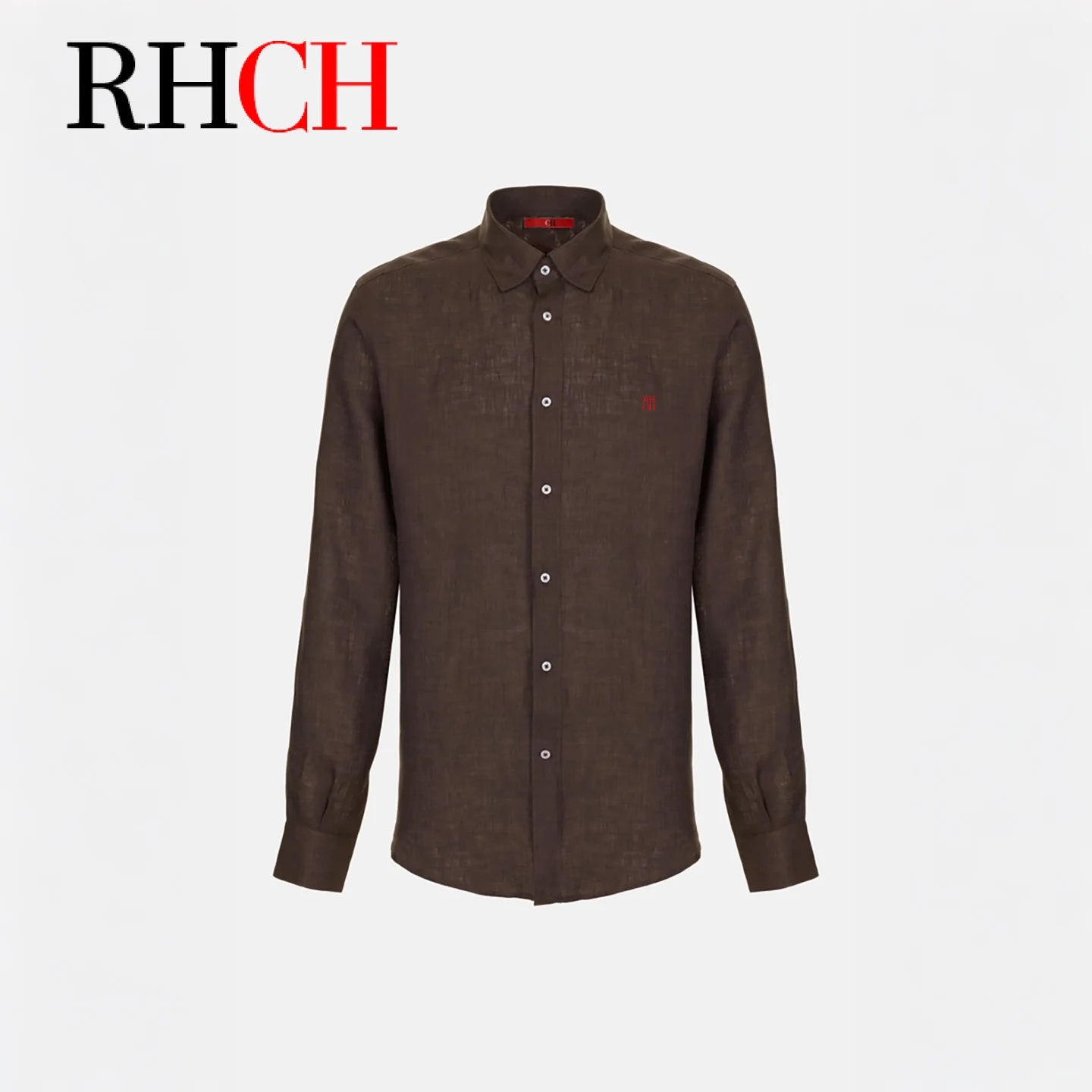RHCH Men Pure  Shirt Luxury Embroidery Logo Button Down Collar Casual Breathable Solid Color Formal Business Shirts For Men