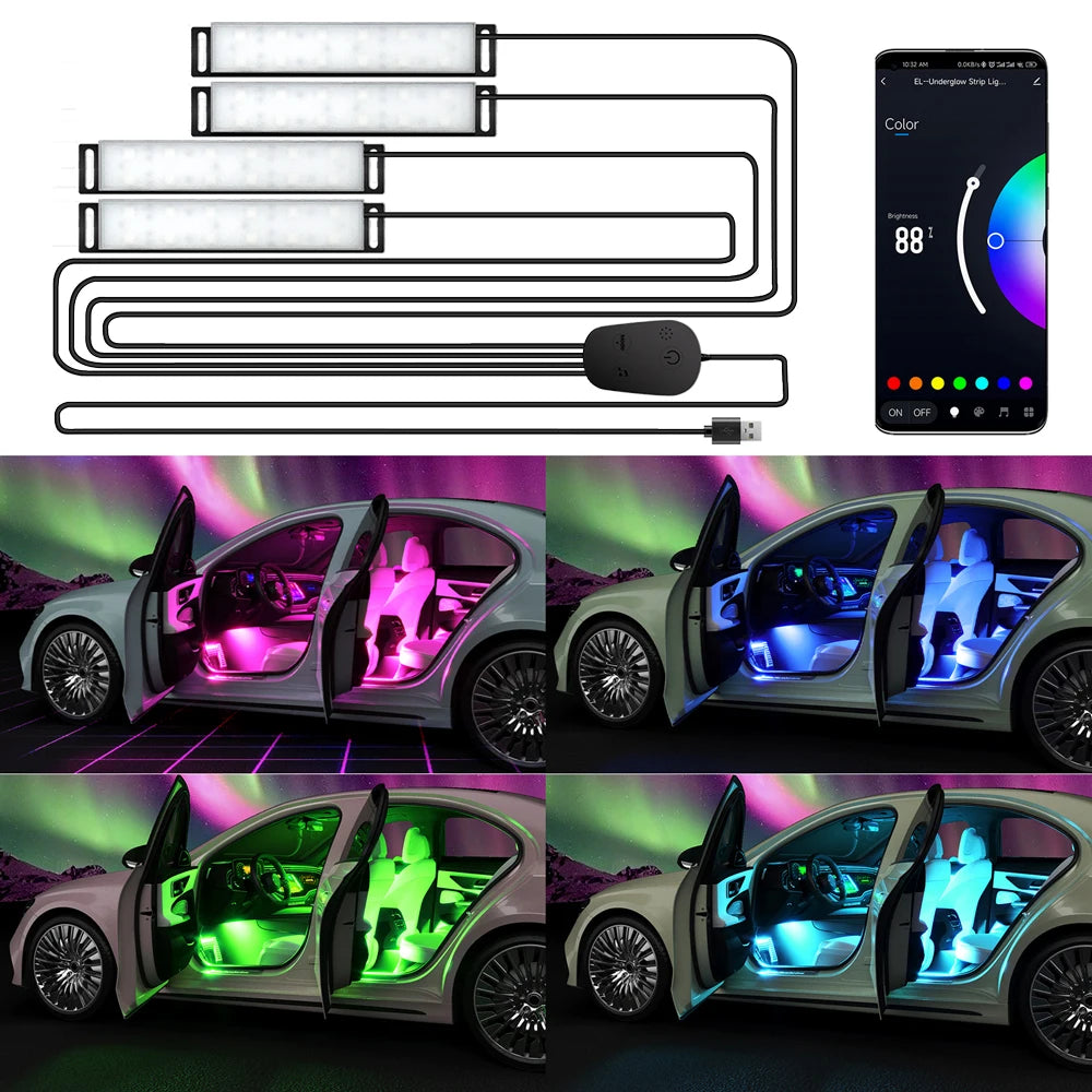 Universal Neon Car Ambient Light RGB LED Foot Strip with APP Control off Road 4x4 SUV Interior Atmosphere Light Auto Decorative